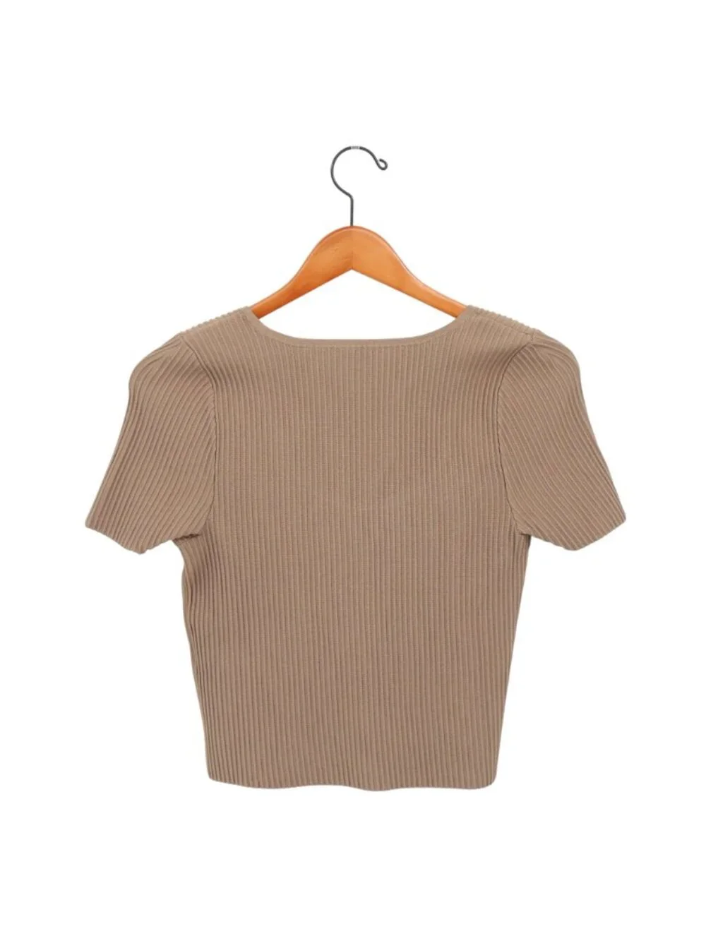 Madewell Ottoman Crop Sweater Tee Shirt Top Ribbed in Light Umber Brown L - Picture 6 of 6